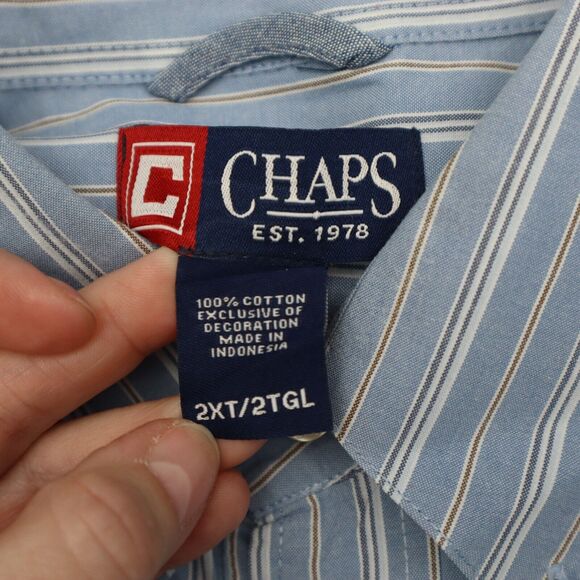 Chaps Shirt Mens 2XT Blue White Stripe Button Down Long Sleeve - Picture 2 of 16